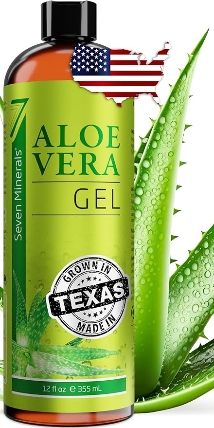 Seven Minerals Organic Aloe Vera Gel from freshly cut 100% Pure Aloe - Big 12oz - HighestQuality, Texas grown, Vegan, Unscented - For Face, Skin, Hair, Sunburn relief image 1