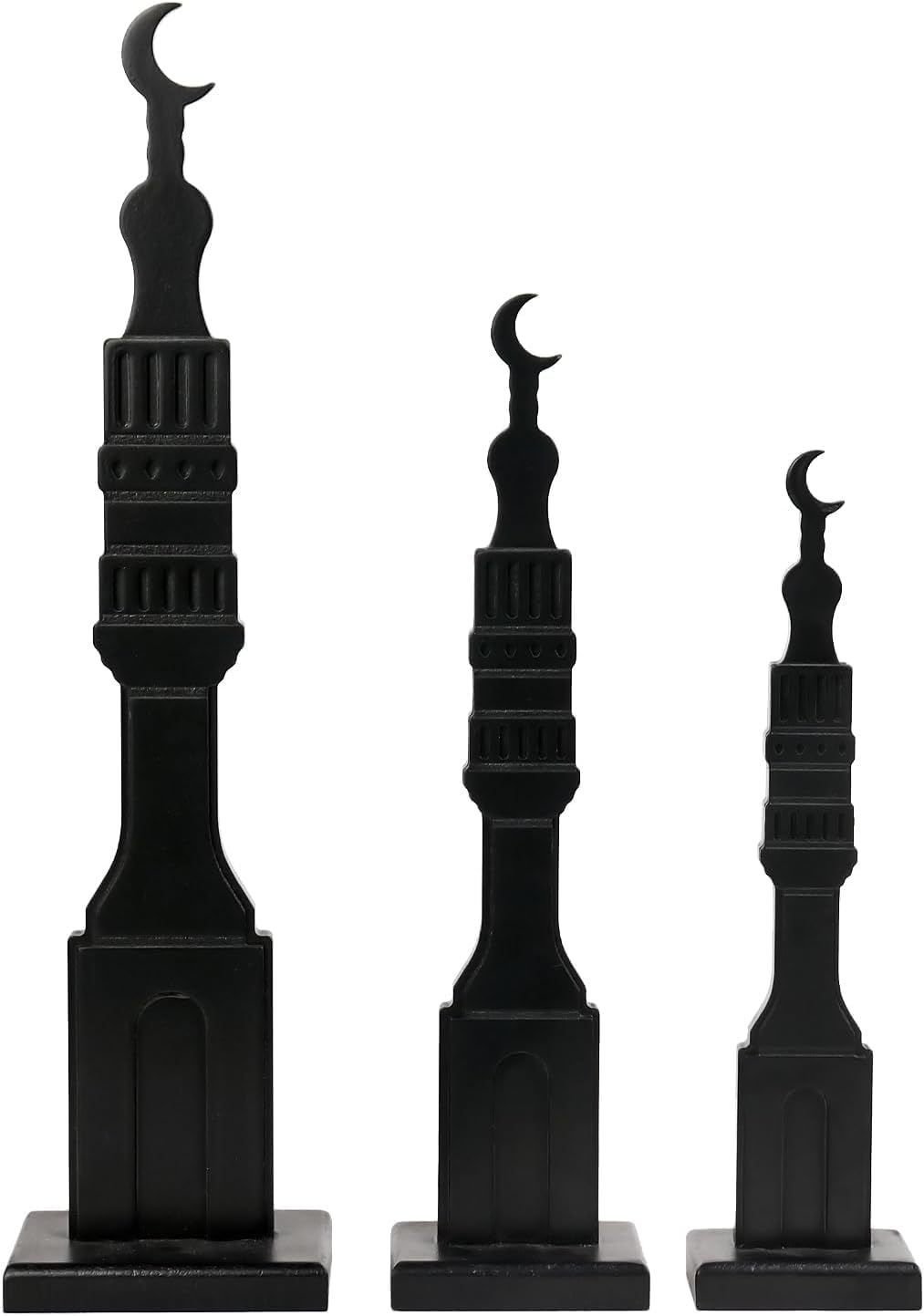 Crazy Night 3 Pcs Black Islamic Minaret Set - Wooden Decor for Ramadan, Eid, Islamic Home Display image 1