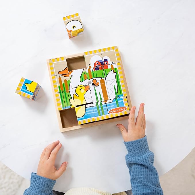 Melissa & Doug Farm Wooden Cube Puzzle With Storage Tray - 6 Puzzles in 1 (16 pcs) - FSC Certified image 2