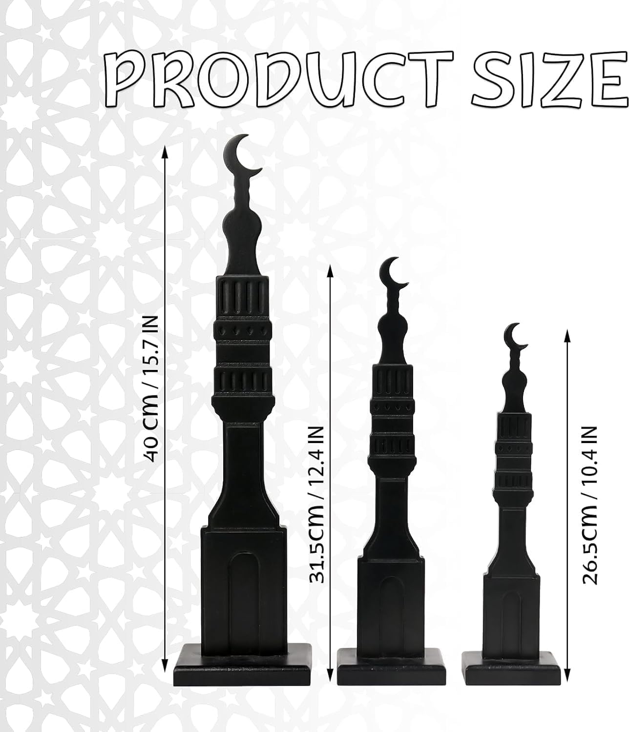 Crazy Night 3 Pcs Black Islamic Minaret Set - Wooden Decor for Ramadan, Eid, Islamic Home Display image 3