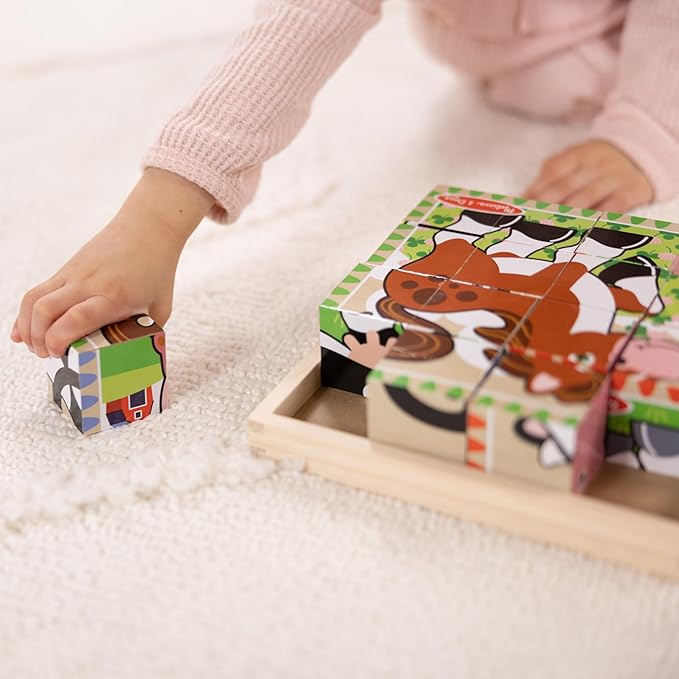 Melissa & Doug Farm Wooden Cube Puzzle With Storage Tray - 6 Puzzles in 1 (16 pcs) - FSC Certified image 3