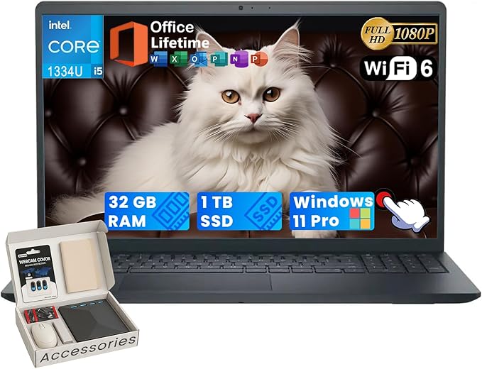 Dell Inspiron 15 3530 Touchscreen Laptop Computer - MS Office Lifetime • 15.6'' FHD IPS • Intel 10-Core i5 1334U • Intel UHD Graphics • Wi-Fi 6 • Win 11 Pro • w/DVD Drive (32GB RAM, 1TB SSD) image 1