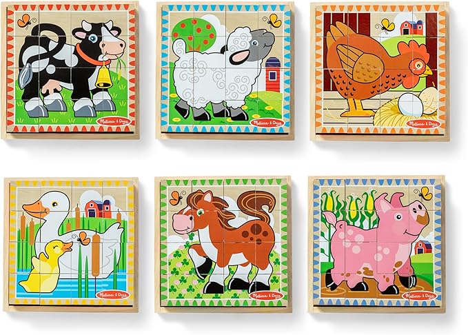 Melissa & Doug Farm Wooden Cube Puzzle With Storage Tray - 6 Puzzles in 1 (16 pcs) - FSC Certified image 4