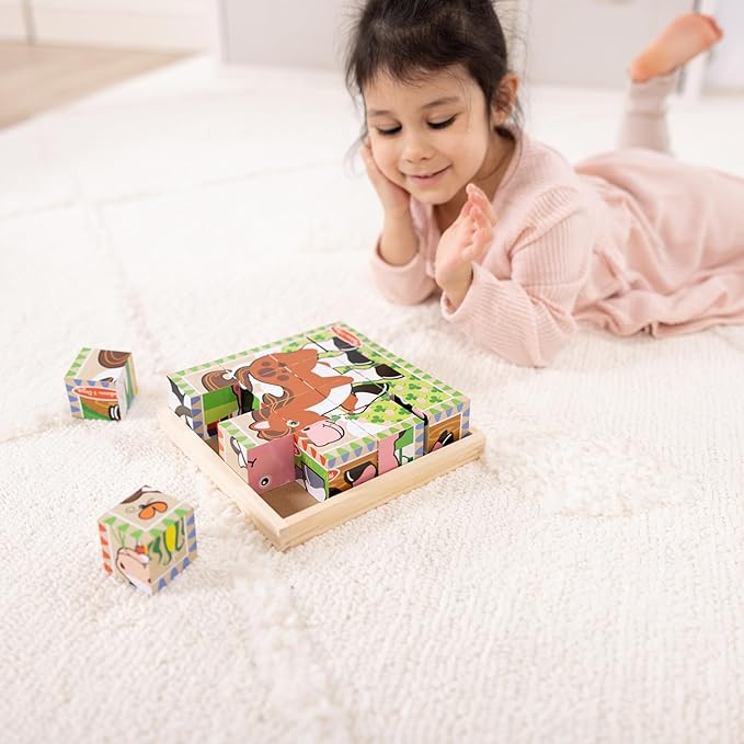 Melissa & Doug Farm Wooden Cube Puzzle With Storage Tray - 6 Puzzles in 1 (16 pcs) - FSC Certified image 5