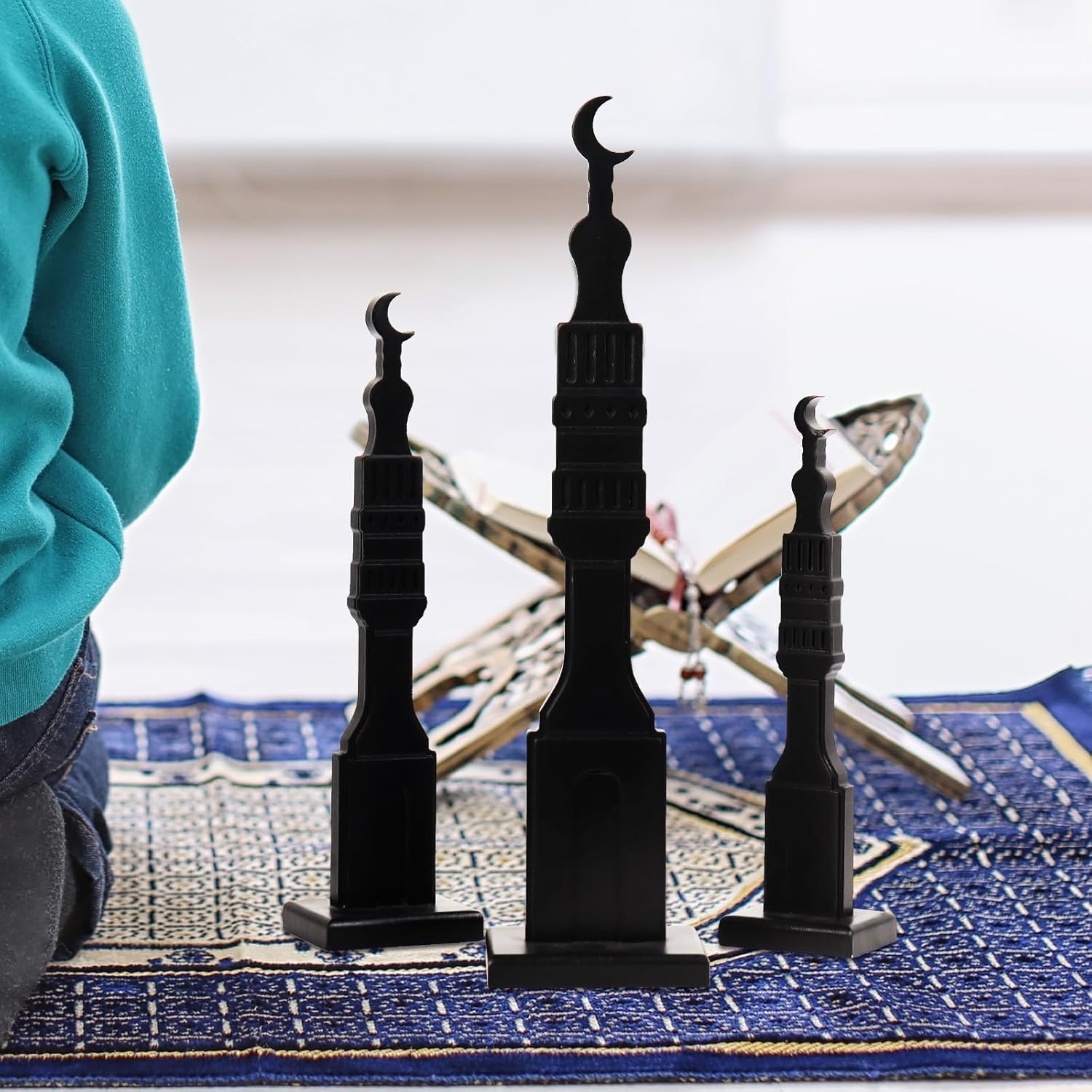 Crazy Night 3 Pcs Black Islamic Minaret Set - Wooden Decor for Ramadan, Eid, Islamic Home Display image 4