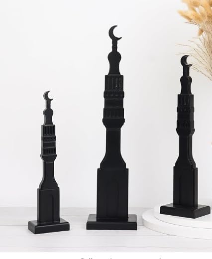 Crazy Night 3 Pcs Black Islamic Minaret Set - Wooden Decor for Ramadan, Eid, Islamic Home Display image 5
