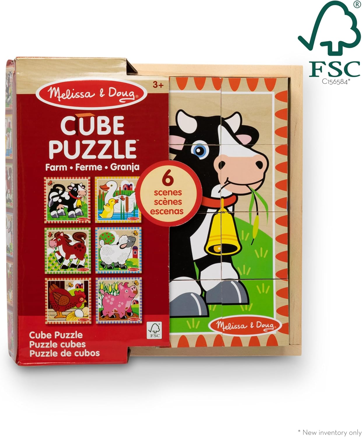 Melissa & Doug Farm Wooden Cube Puzzle With Storage Tray - 6 Puzzles in 1 (16 pcs) - FSC Certified image 6