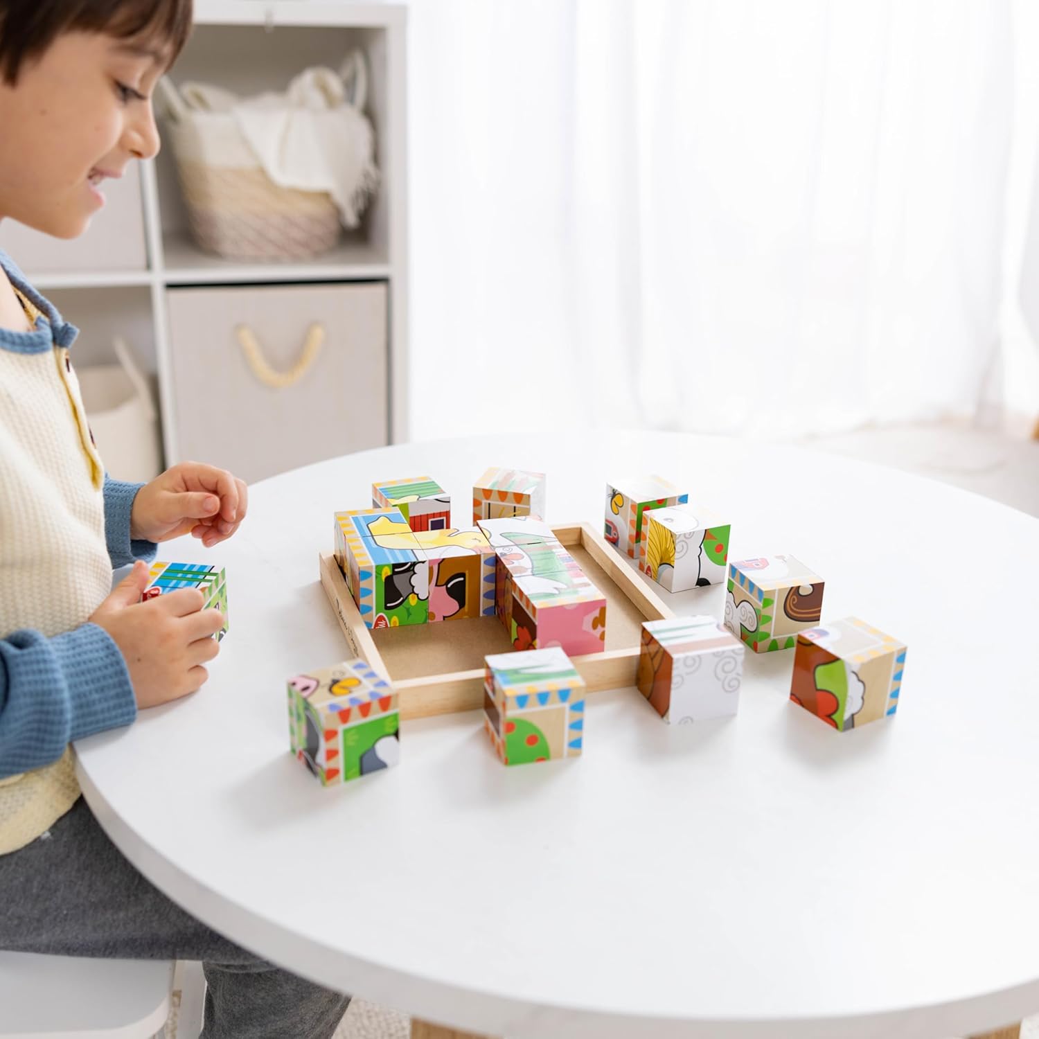 Melissa & Doug Farm Wooden Cube Puzzle With Storage Tray - 6 Puzzles in 1 (16 pcs) - FSC Certified image 7