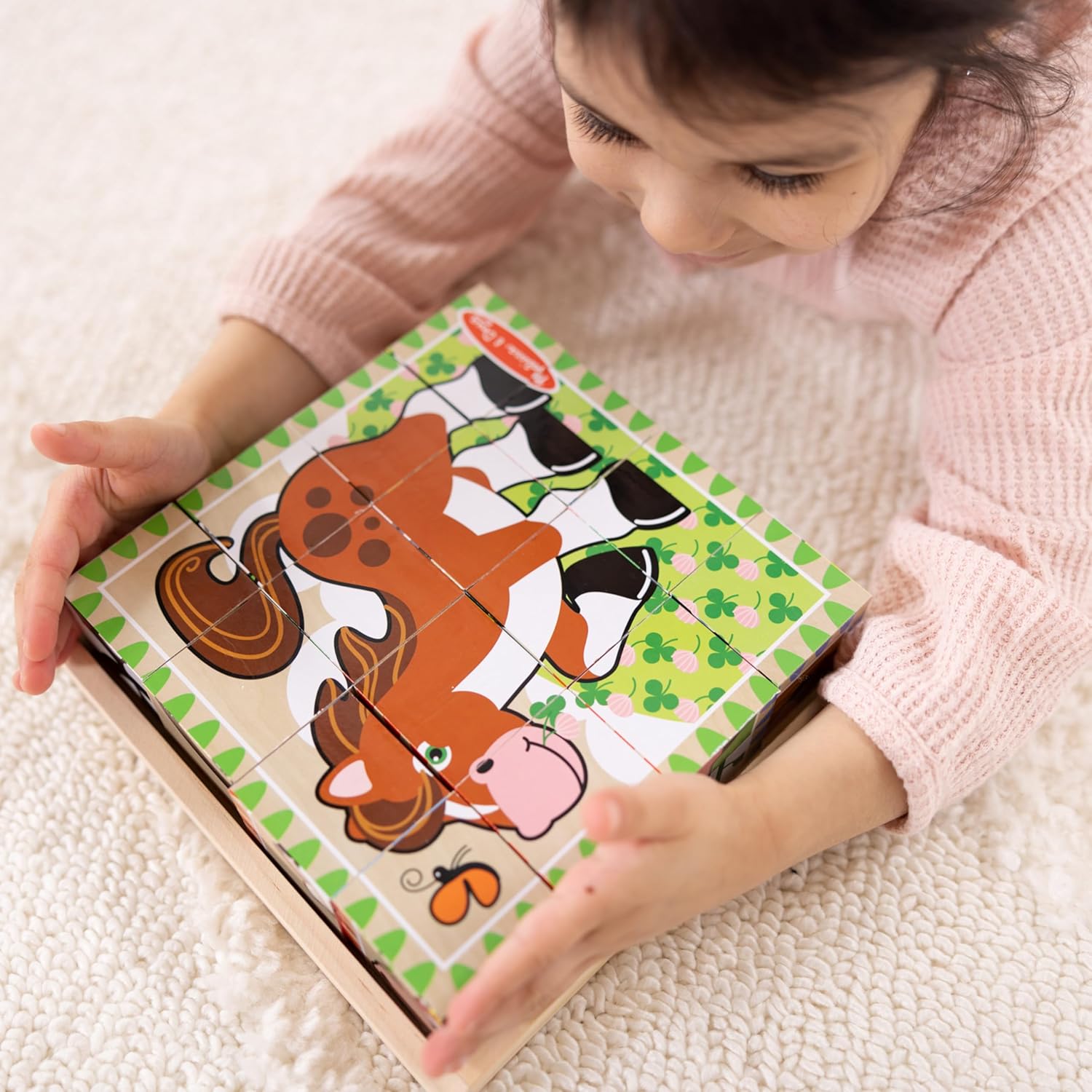 Melissa & Doug Farm Wooden Cube Puzzle With Storage Tray - 6 Puzzles in 1 (16 pcs) - FSC Certified image 8