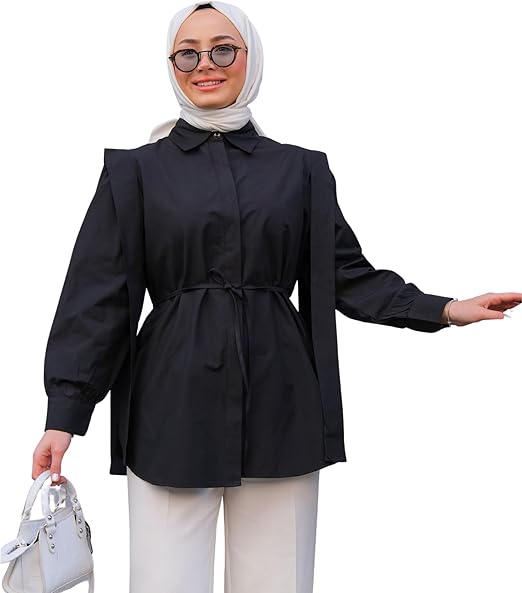 Women's Shirt Long Sleeve Buttoned V Detail Casual Shirt with Waist Ties Shirt Fashion for Ladies image 1