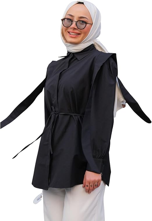 Women's Shirt Long Sleeve Buttoned V Detail Casual Shirt with Waist Ties Shirt Fashion for Ladies image 6