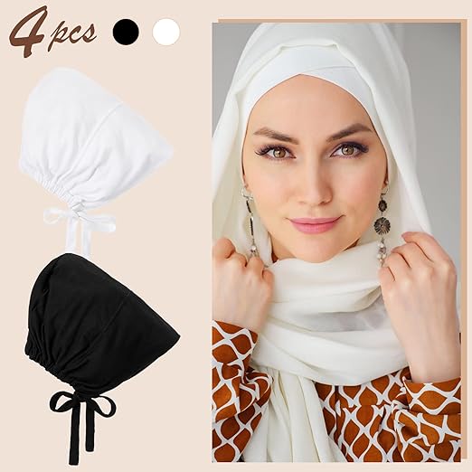 JenPen 4 Pcs Hijab Scarves for Women Hijab Undercap with Tie Adjustable Islamic Muslim Undercap (Black and White) image 2