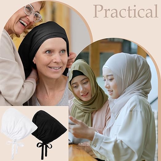 JenPen 4 Pcs Hijab Scarves for Women Hijab Undercap with Tie Adjustable Islamic Muslim Undercap (Black and White) image 4