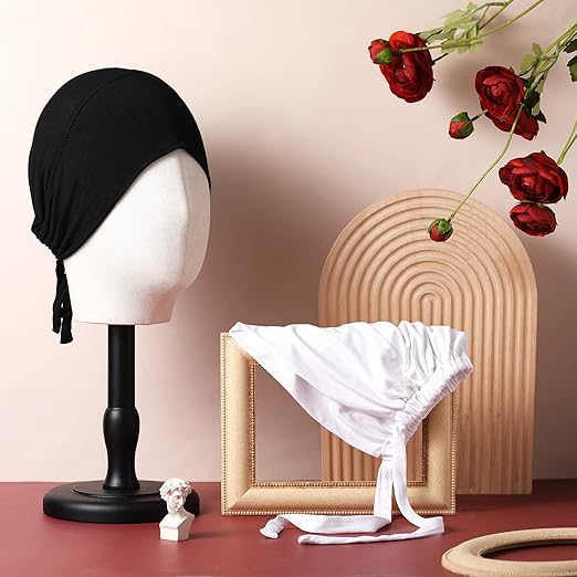JenPen 4 Pcs Hijab Scarves for Women Hijab Undercap with Tie Adjustable Islamic Muslim Undercap (Black and White) image 5