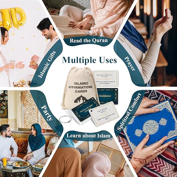 30 Pcs Islamic Affirmations Cards with Drawstring Bag Ramadan Gifts Islamic Eid Decorations Muslim Gifts 3.35×2.13 Inch Arabic Flash Cards for Women 30 Daily Reminders Umrah Dua Prayer Learn Arabic image 7