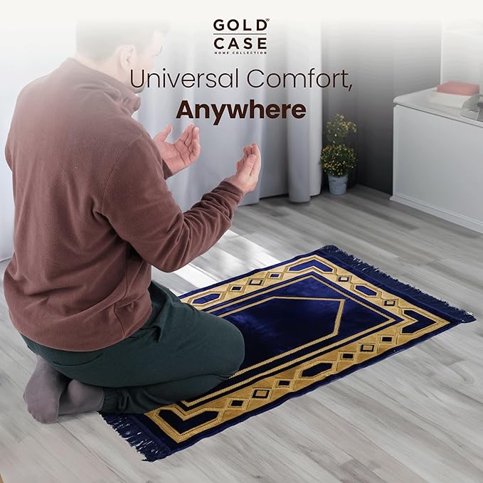 Home Collection Islamic Prayer Mat - Islam Praying Rug for Muslim Women & Men - Soft Turkish Salah Mats Eid & Ramadan Gifts - Pray Bead (Tesbih) Included - Made in Turkiye - Navy Blue image 3