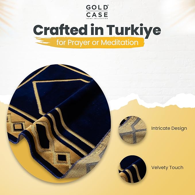 Home Collection Islamic Prayer Mat - Islam Praying Rug for Muslim Women & Men - Soft Turkish Salah Mats Eid & Ramadan Gifts - Pray Bead (Tesbih) Included - Made in Turkiye - Navy Blue image 5
