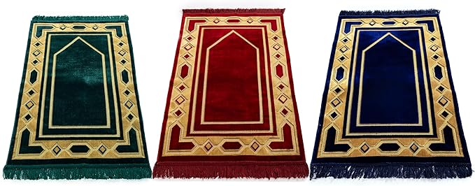 Home Collection Islamic Prayer Mat - Islam Praying Rug for Muslim Women & Men - Soft Turkish Salah Mats Eid & Ramadan Gifts - Pray Bead (Tesbih) Included - Made in Turkiye - Navy Blue image 7