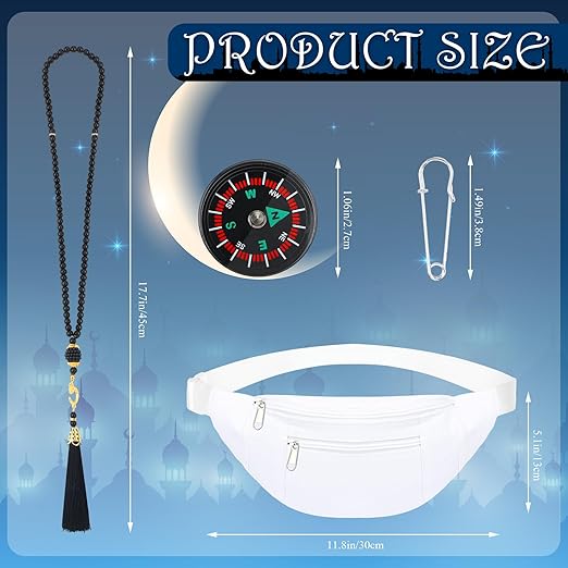 15 Pcs Ahram Ihram for umrah men Clothing Hajj essentials Include 43 x 83 inch Islamic Clothing Towel Muslim Prayer Rug Mat Ihram Belt Waist Pack Prayer Bead Necklace Compass Pins image 3