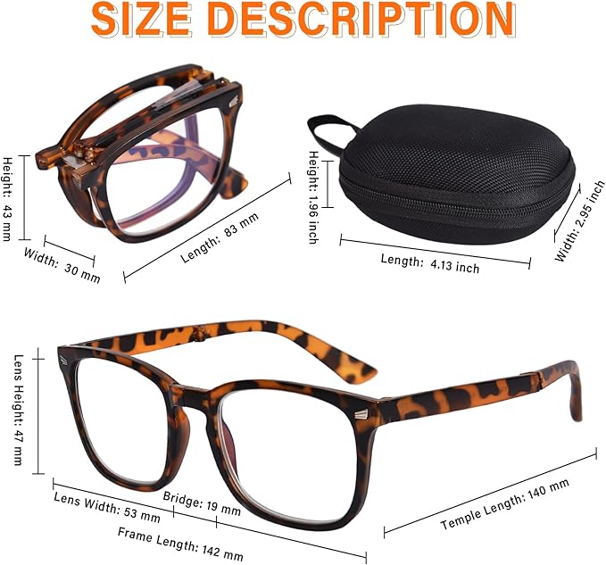 OPTOFENDY Folding Reading Glasses for Women Men, Portable Blue Light Blocking Glasses Readers with Zipper Case image 5