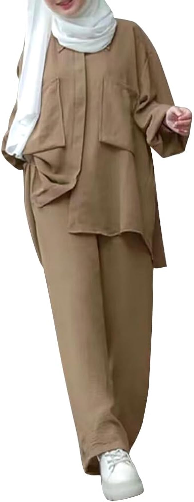 ODIZLI Muslim Long Sleeve Blouse Wide Leg Pants Suits Autumn Solid Abaya Women Matching Sets 2PCS Tracksuits Turkey Kaftan image 1