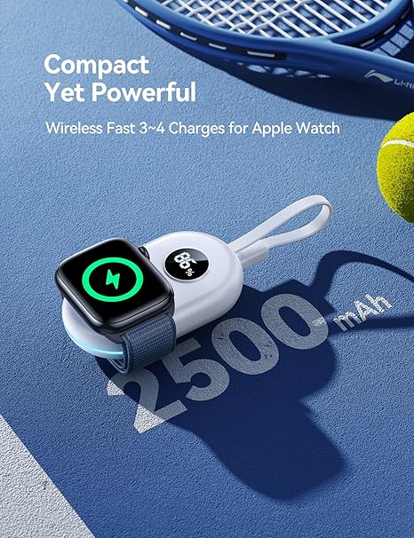 JOYROOM Portable Charger for Apple Watch 10, 2500mAh Fast Charging iWatch Charger KeyChain USB C Cable, Magnetic Wireless Travel Power Bank for Apple Watch Series 9/8/7/6/SE/5/4/3/2/Nike/Ultra/Ultra 2 image 2