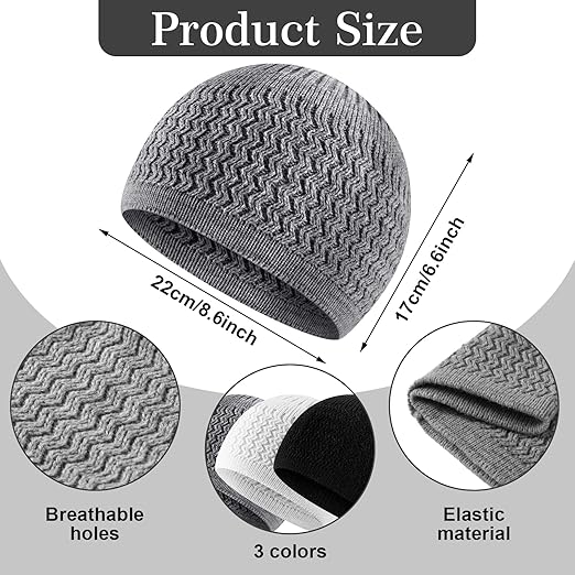 Jiuguva Kufi Hats for Men and Muslim Prayer Beads Set 3 Handicraft Knitted Hat Stretchy Taqiyah Cap and 3 Tasbih 99 Beads image 5