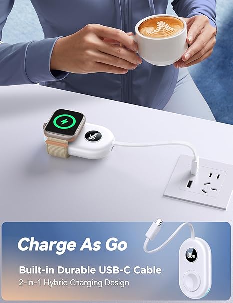 JOYROOM Portable Charger for Apple Watch 10, 2500mAh Fast Charging iWatch Charger KeyChain USB C Cable, Magnetic Wireless Travel Power Bank for Apple Watch Series 9/8/7/6/SE/5/4/3/2/Nike/Ultra/Ultra 2 image 3