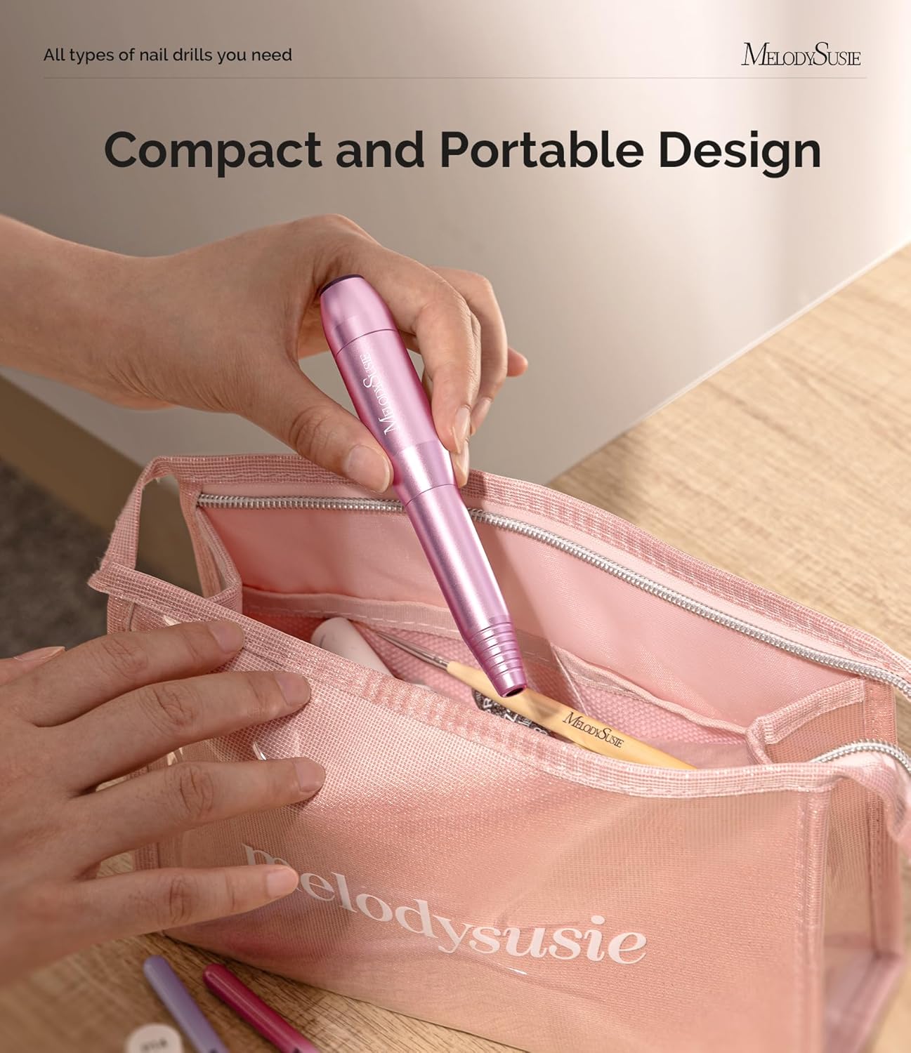 MelodySusie Portable Electric Nail Drill,PC120B Compact Efile Electrical Professional Nail File Kit for Acrylic, Gel Nails, Manicure Pedicure Polishing Shape Tools Design for Home Salon Use, Purple image 3