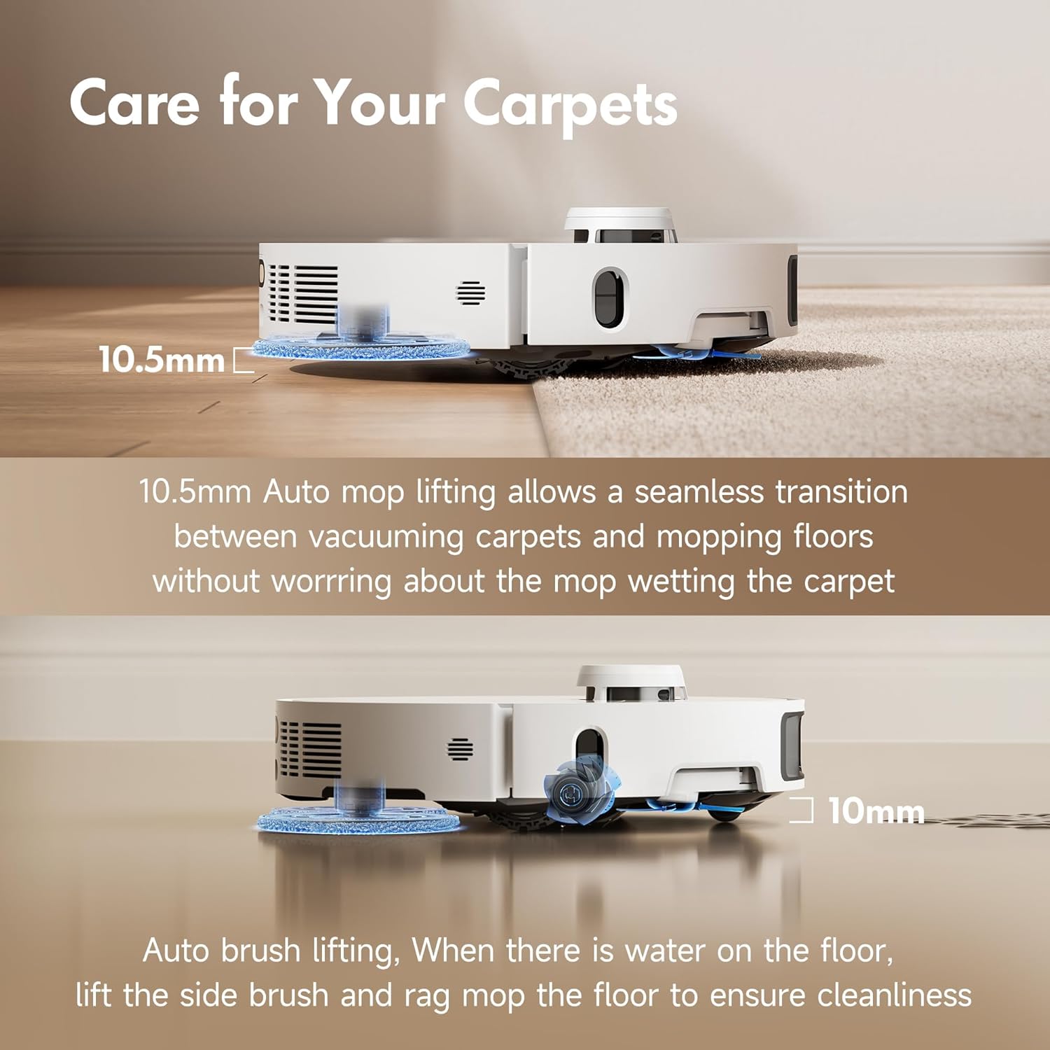 MOVA P10 Pro Ultra Robot Vacuum and Mop 13,000Pa Suction, 140°F Hot Water Auto Mop Washing & Drying, Dual Spinning Extenable Mop,10.5mm Lifting for Carpet, 360°Obstacle Avoidance, App Control image 4