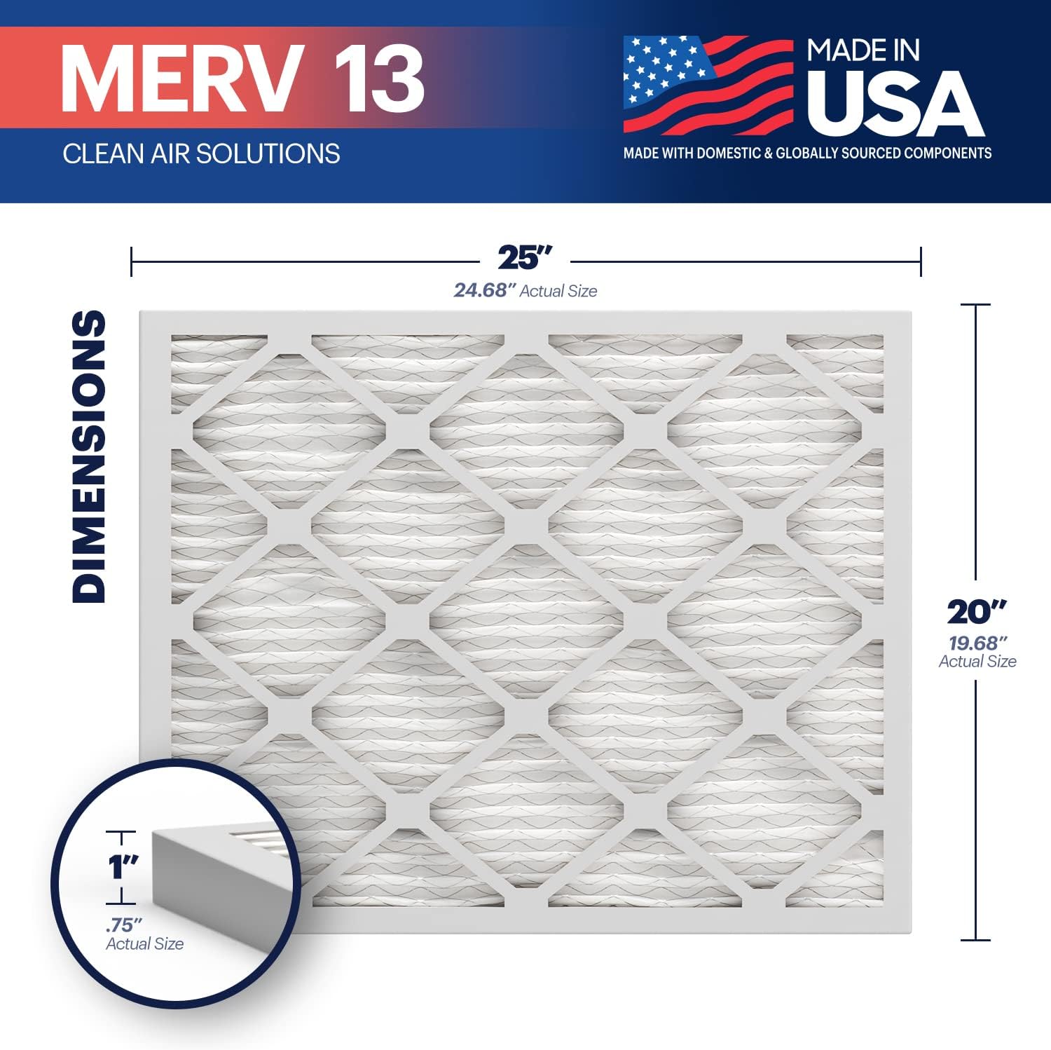 BNX TruFilter 20x25x1 Air Filter MERV 13 (6-Pack) - MADE IN USA - Electrostatic Pleated Air Conditioner HVAC AC Furnace Filters for Allergies, Pollen, Mold, Bacteria, Smoke, Allergen, MPR 1900 FPR 10 image 2