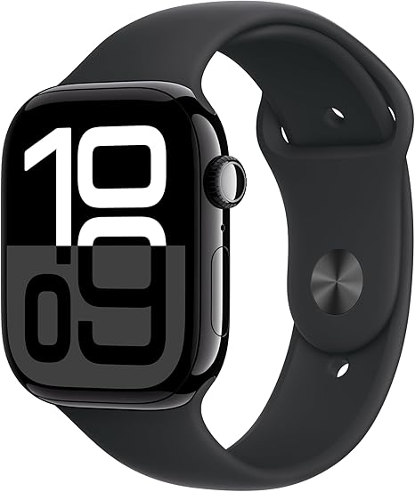 Apple Watch Series 10 [GPS 46mm case] Smartwatch with Jet Black Aluminium Case with Black Sport Band - M/L. Fitness Tracker, ECG App, Always-On Retina Display, Water Resistant image 1