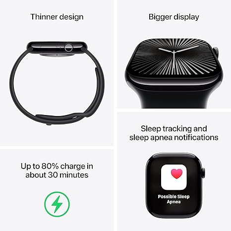 Apple Watch Series 10 [GPS 46mm case] Smartwatch with Jet Black Aluminium Case with Black Sport Band - M/L. Fitness Tracker, ECG App, Always-On Retina Display, Water Resistant image 4