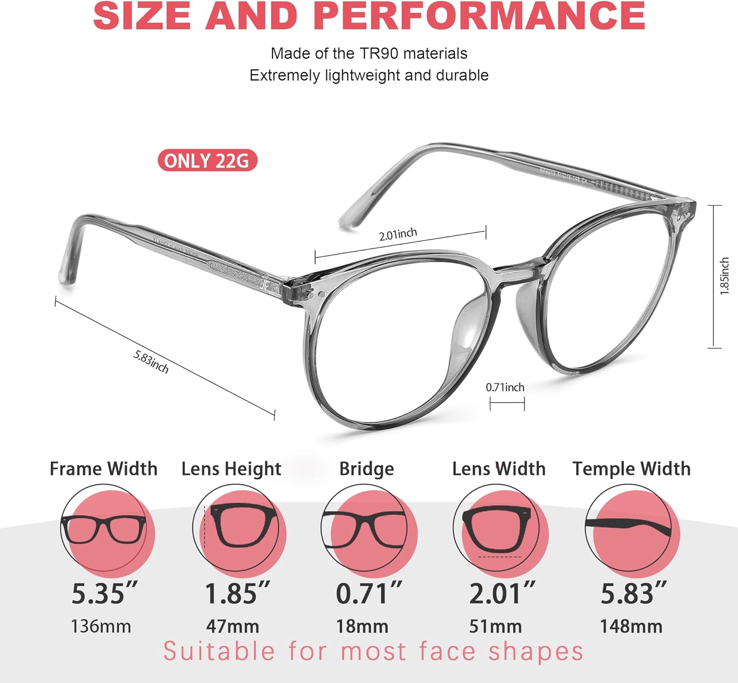 Blue Light Blocking Glasses for Women and Men, Round Frame Computer Gaming Anti Eyestrain & UV Glare RF6213 (Smoke Grey) image 3