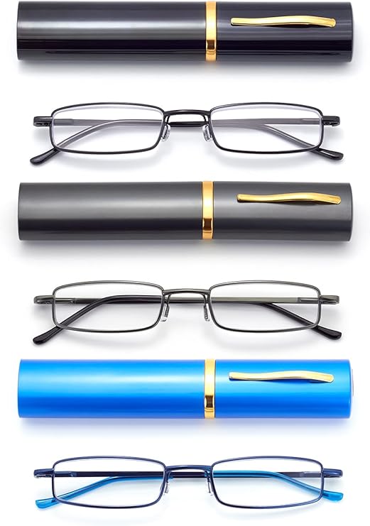 HIGHLIKE Slim Pocket Reading Glasses Men Women, Compact Readers Super Clear Lens, Spring Hinge Metal Frame Eyeglasses image 1