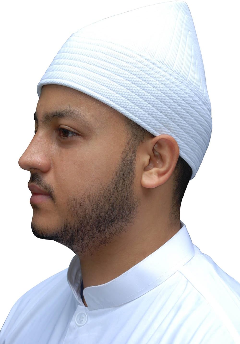 White Semi-Rigid Soft Handcrafted Tall Naqshbandi Tariqah Sufi Muslim Nakshibendi Kufi Hat (L) image 3