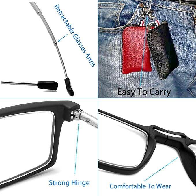 Reading Glasses for Women Men, Keychain Bags Compact Folding Readers, Clear Lens Blue light Glasses Spring Hinge image 3