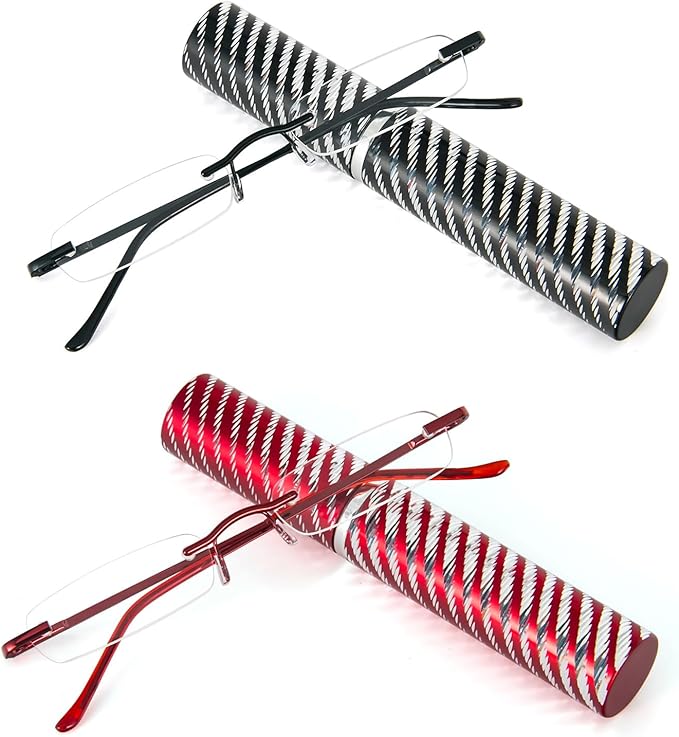 DXYXYO Mini Rimless Reading Glasses for Women Men, 2 Pack Slim Pocket Compact Metal Readers with Small Portable Case image 1