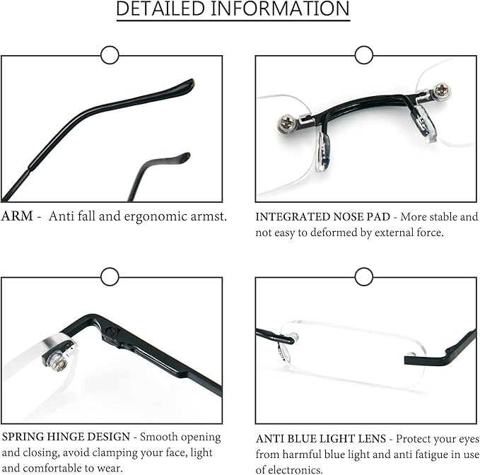 DXYXYO Mini Rimless Reading Glasses for Women Men, 2 Pack Slim Pocket Compact Metal Readers with Small Portable Case image 5