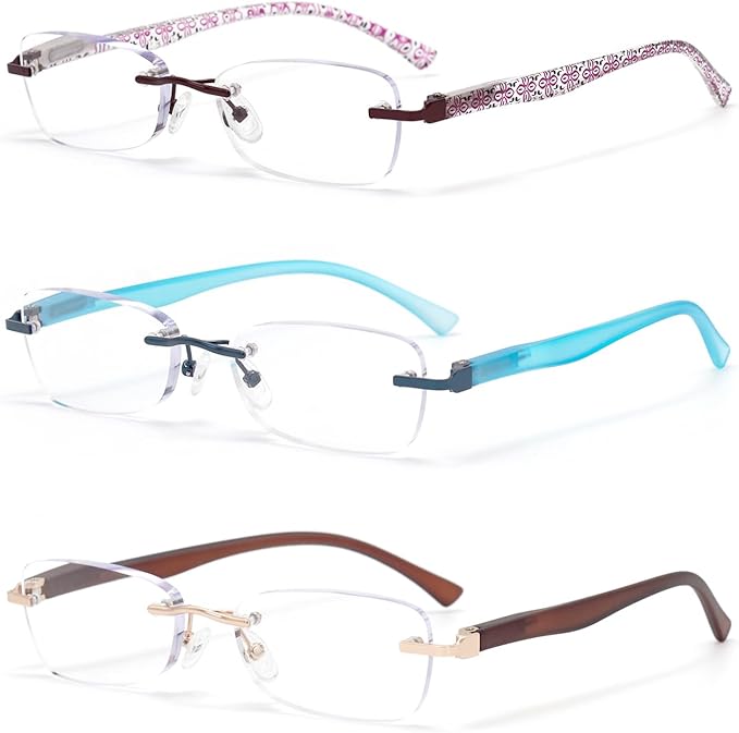 HIGHLIKE Rimless Reading Glasses, Spring Hinge Readers, Diamond Cut Edge Design Blue Light Glasses image 1