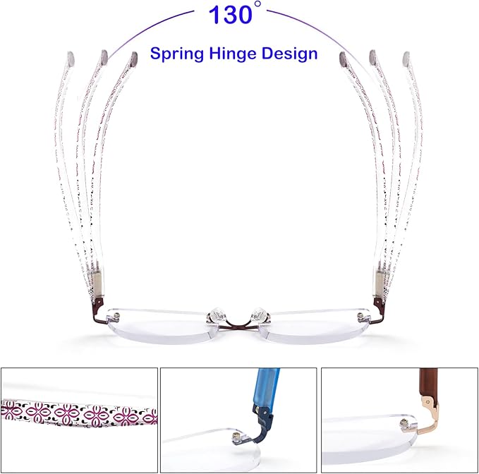 HIGHLIKE Rimless Reading Glasses, Spring Hinge Readers, Diamond Cut Edge Design Blue Light Glasses image 4