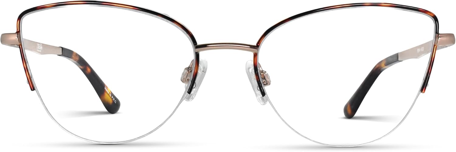 Tortoise Shell Metal Rimmed Cat Eye Reading Glasses for Women with Sturdy Made - Spring Hinges Half Frame Eyeglasses - Wire Rim Readers for Women - For all Face Shapes Women's Readers - Cheaters 2.0 image 1