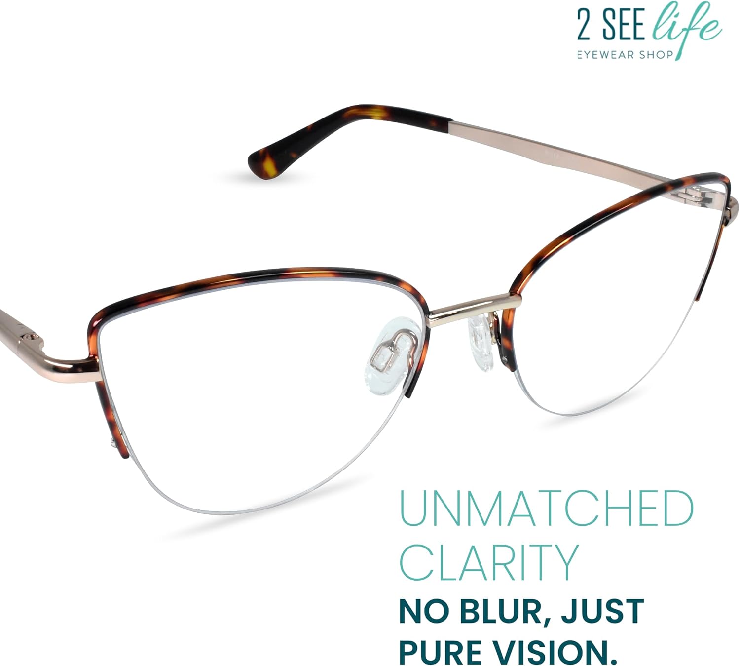 Tortoise Shell Metal Rimmed Cat Eye Reading Glasses for Women with Sturdy Made - Spring Hinges Half Frame Eyeglasses - Wire Rim Readers for Women - For all Face Shapes Women's Readers - Cheaters 2.0 image 2
