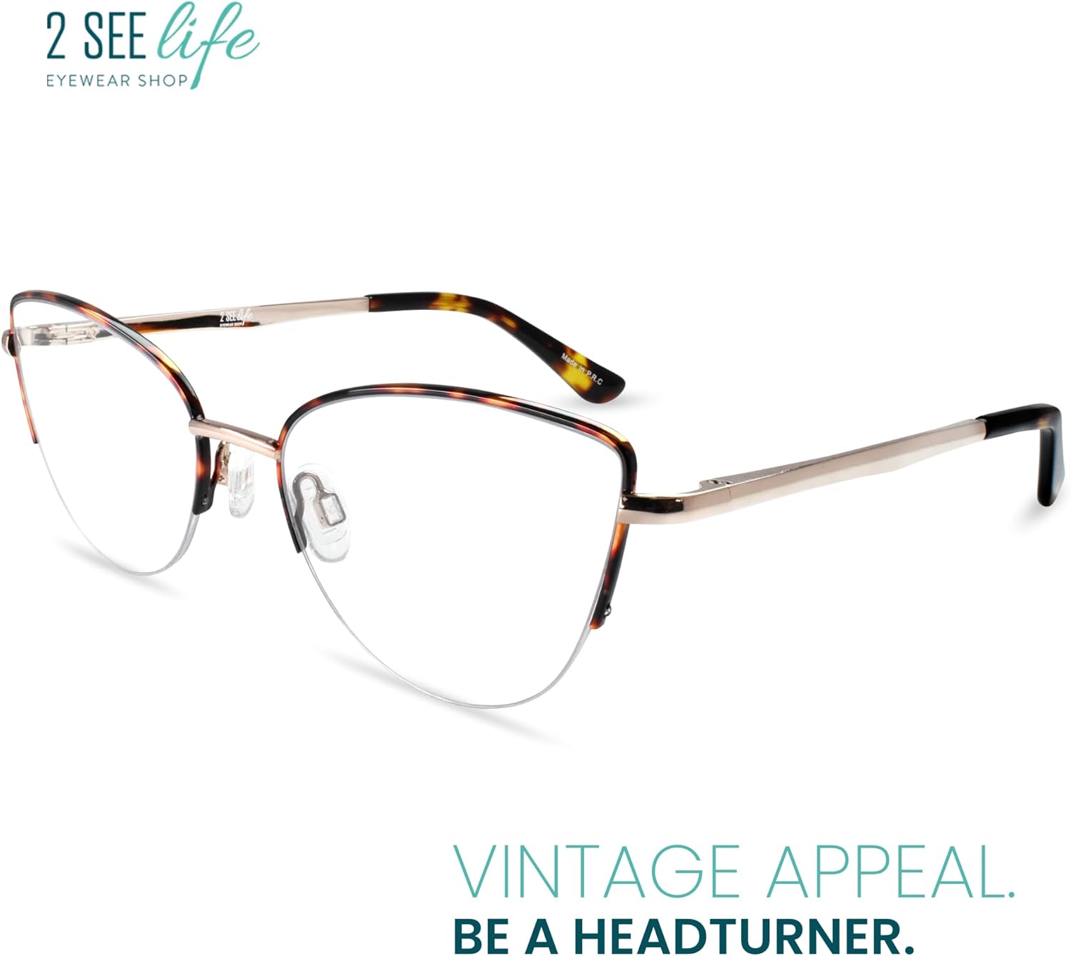 Tortoise Shell Metal Rimmed Cat Eye Reading Glasses for Women with Sturdy Made - Spring Hinges Half Frame Eyeglasses - Wire Rim Readers for Women - For all Face Shapes Women's Readers - Cheaters 2.0 image 4