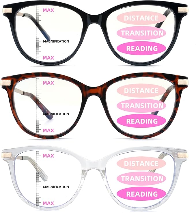 3 Pack Progressive Multifocus Reading Glasses for Women Blue Light Multifocal Transition Readers with Spring Hinge image 1