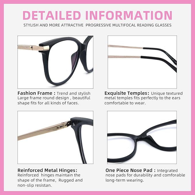 3 Pack Progressive Multifocus Reading Glasses for Women Blue Light Multifocal Transition Readers with Spring Hinge image 5