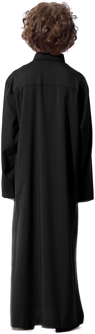 IDOPIP Muslim Thobe for Boys Kids Long Sleeve Islamic Arabic Kaftan Robe Middle East Dubai Prayer Dress Clothes with Pockets image 5