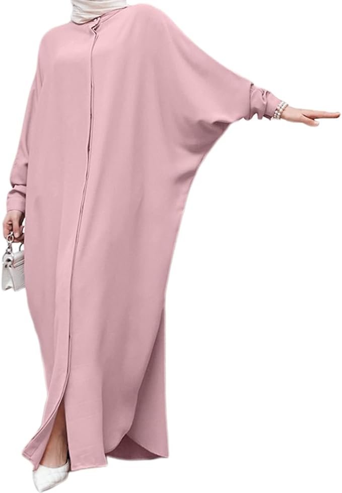 AWIBMK Women Abayas Dubai Kaftan Henley Shirt Prayer Maxi Dress Muslim Batwing Sleeve Ramadan Islamic Clothes image 4