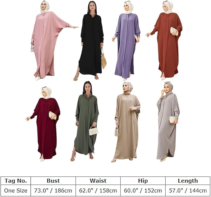 AWIBMK Women Abayas Dubai Kaftan Henley Shirt Prayer Maxi Dress Muslim Batwing Sleeve Ramadan Islamic Clothes image 5