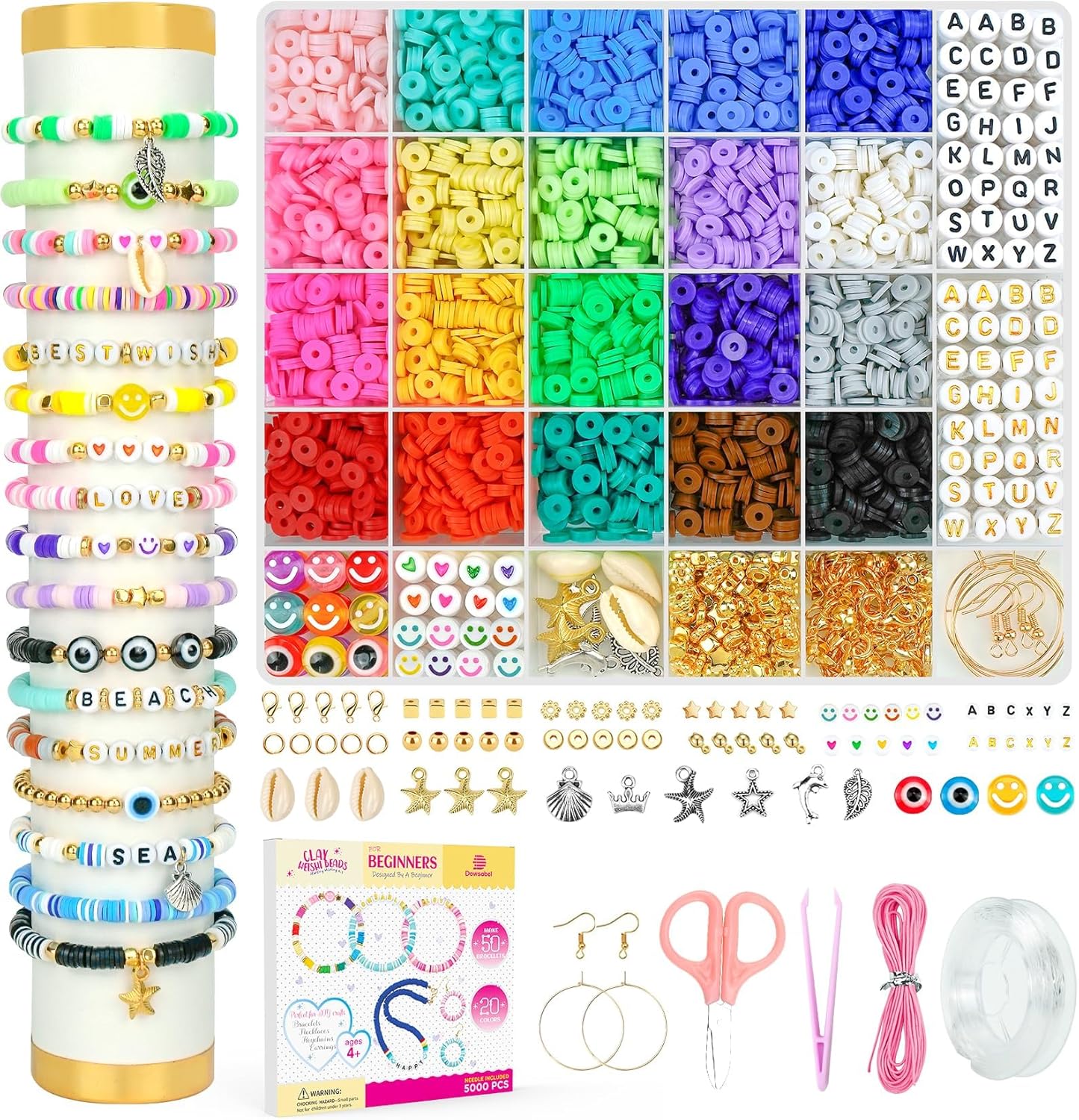 Dowsabel Clay Beads Bracelet Making Kit for Beginner, 5000 Pcs Preppy Polymer Clay Beads with Charms Kit for Jewelry Making, DIY Arts and Crafts Birthday Gifts Toys for Kids Age 6-13 image 1